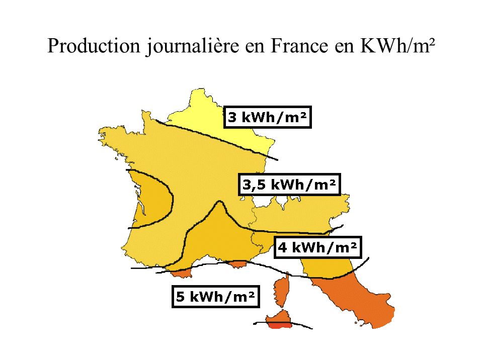 Production journalière en France en KWh/m²