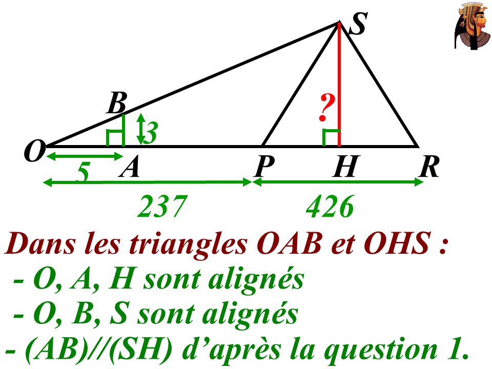 O S 5 3 A H R P B Dans les triangles OAB et OHS :