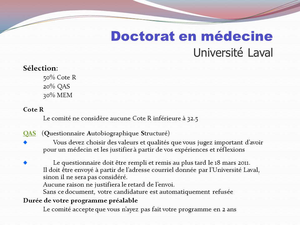 Doctorat en médecine Université Laval