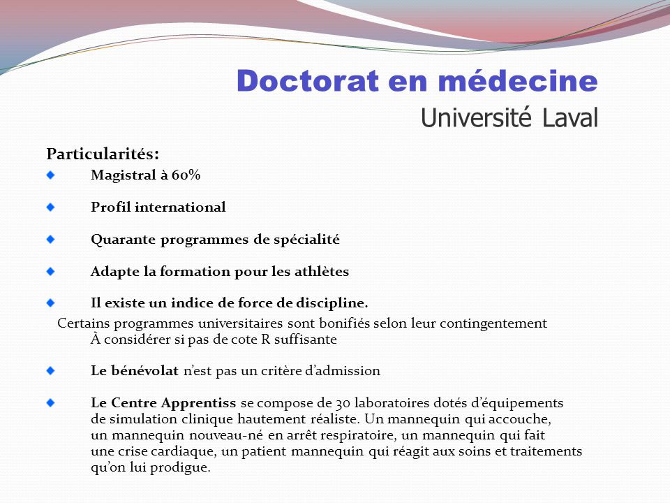 Doctorat en médecine Université Laval