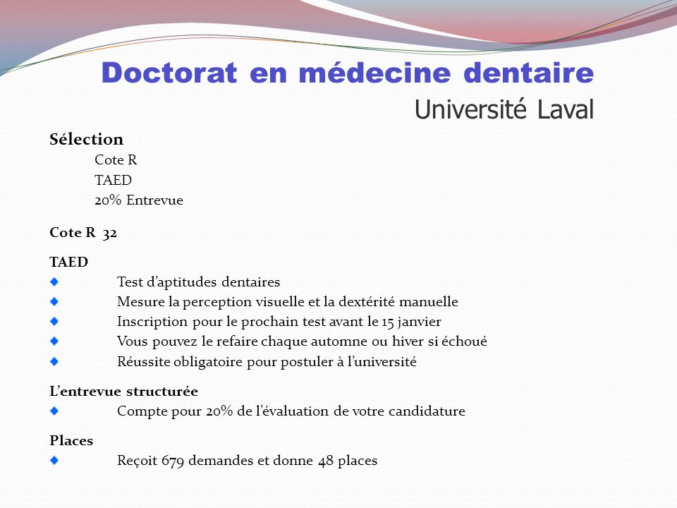 Doctorat en médecine dentaire Université Laval