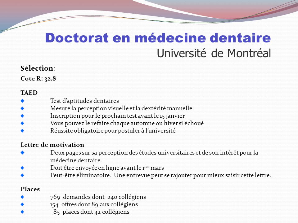 Doctorat en médecine dentaire Université de Montréal