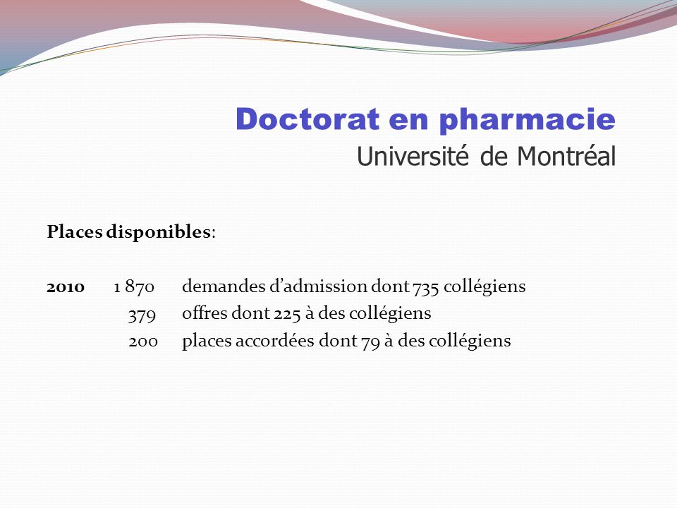 Doctorat en pharmacie Université de Montréal