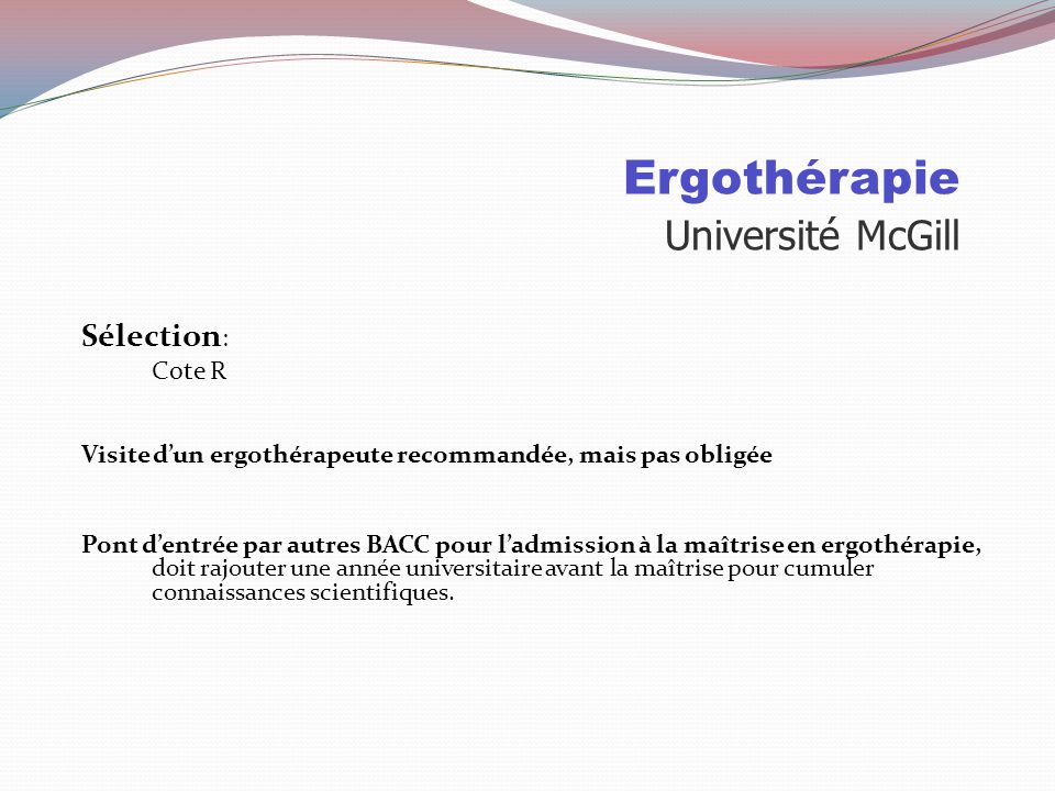 Ergothérapie Université McGill