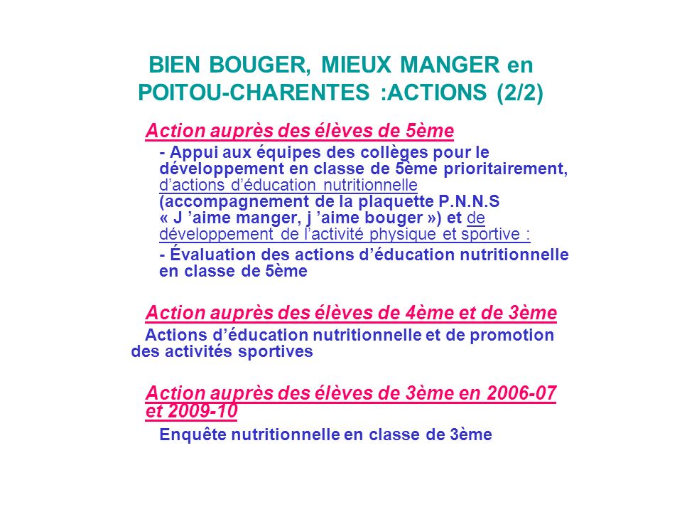 BIEN BOUGER, MIEUX MANGER en POITOU-CHARENTES :ACTIONS (2/2)