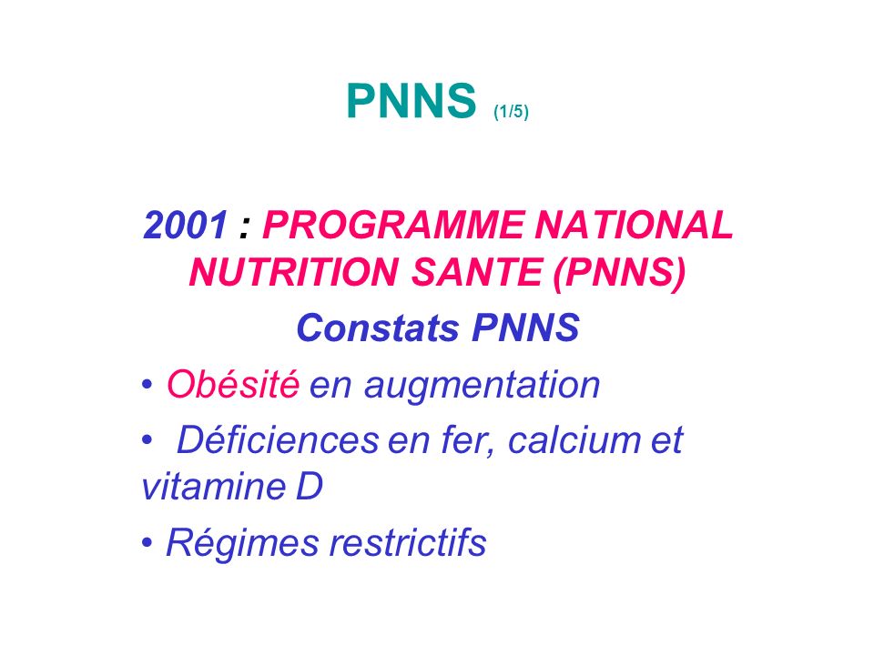 2001 : PROGRAMME NATIONAL NUTRITION SANTE (PNNS)