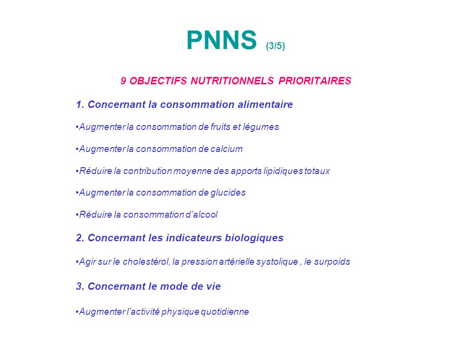 9 OBJECTIFS NUTRITIONNELS PRIORITAIRES