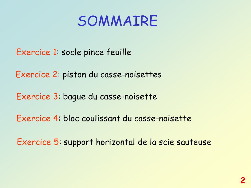 SOMMAIRE Exercice 1: socle pince feuille