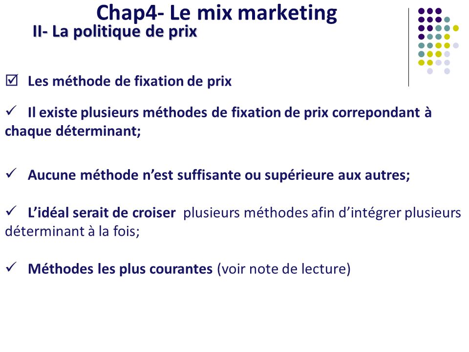 Chap4- Le mix marketing II- La politique de prix