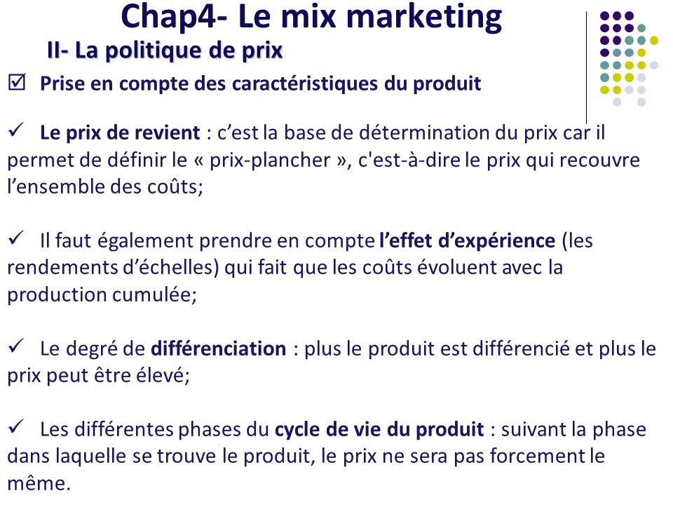 Chap4- Le mix marketing II- La politique de prix