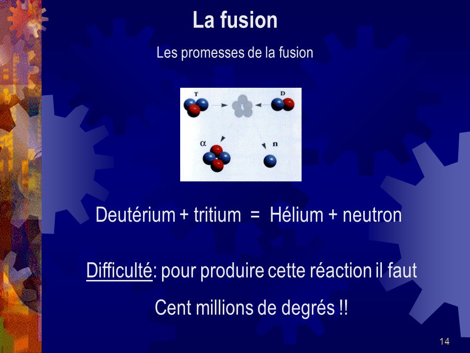 La fusion Deutérium + tritium = Hélium + neutron