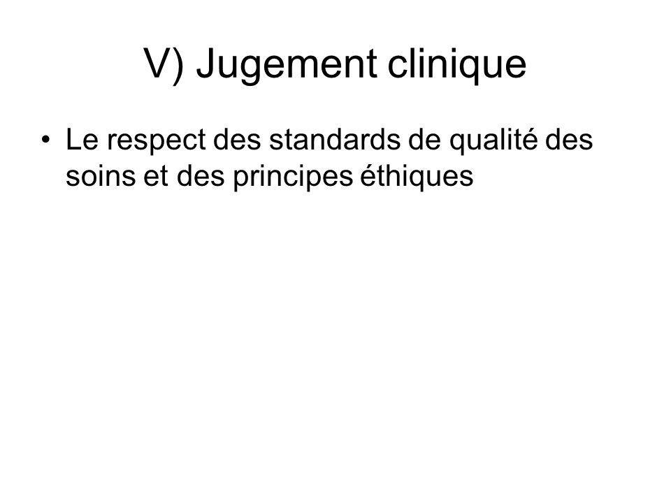 V) Jugement clinique Le respect des standards de qualité des soins et des principes éthiques