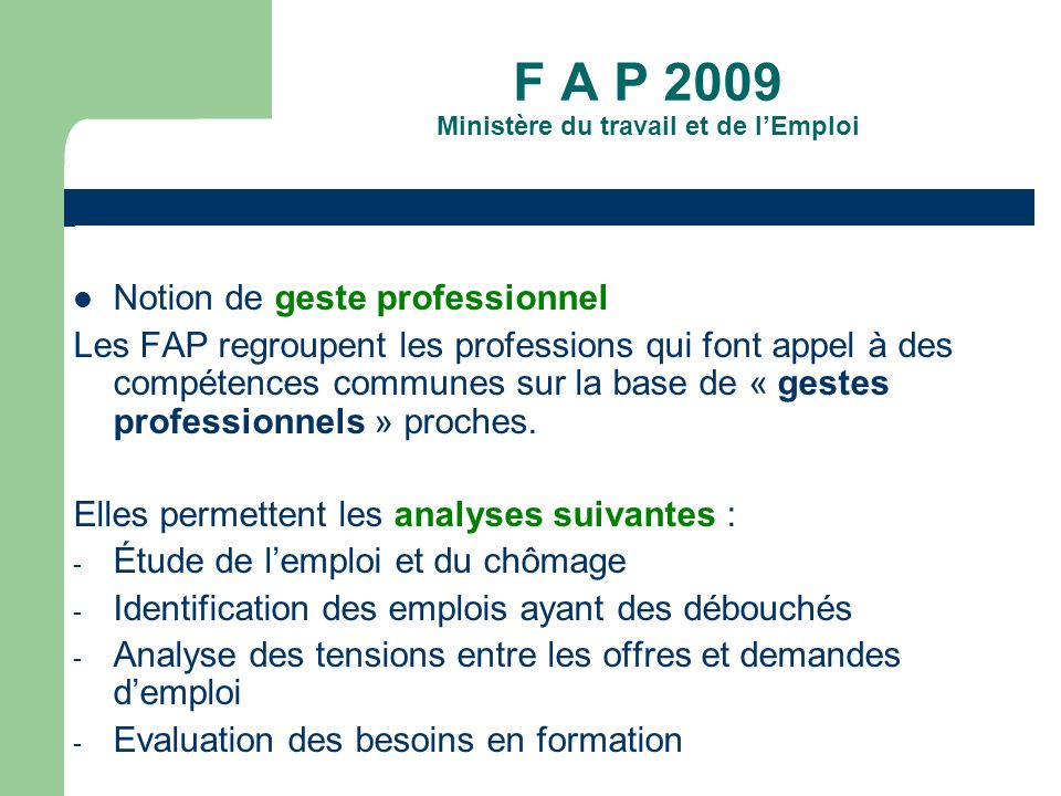 F A P 2009 Ministère du travail et de l’Emploi