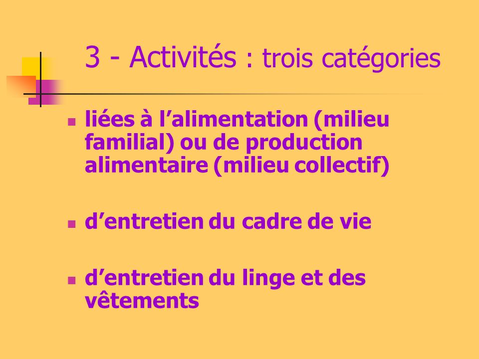 3 - Activités : trois catégories