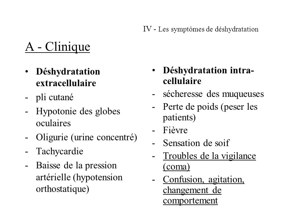IV - Les symptômes de déshydratation A - Clinique