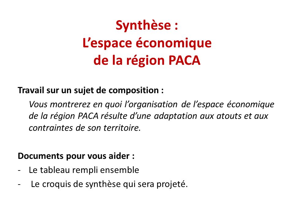 Synthèse : L’espace économique de la région PACA