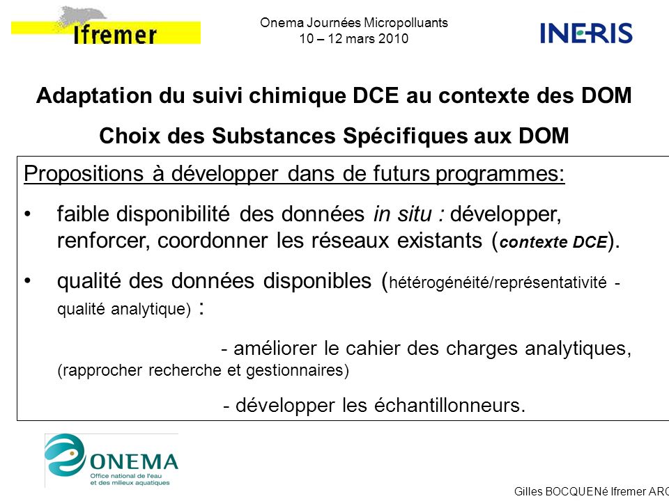 Adaptation du suivi chimique DCE au contexte des DOM
