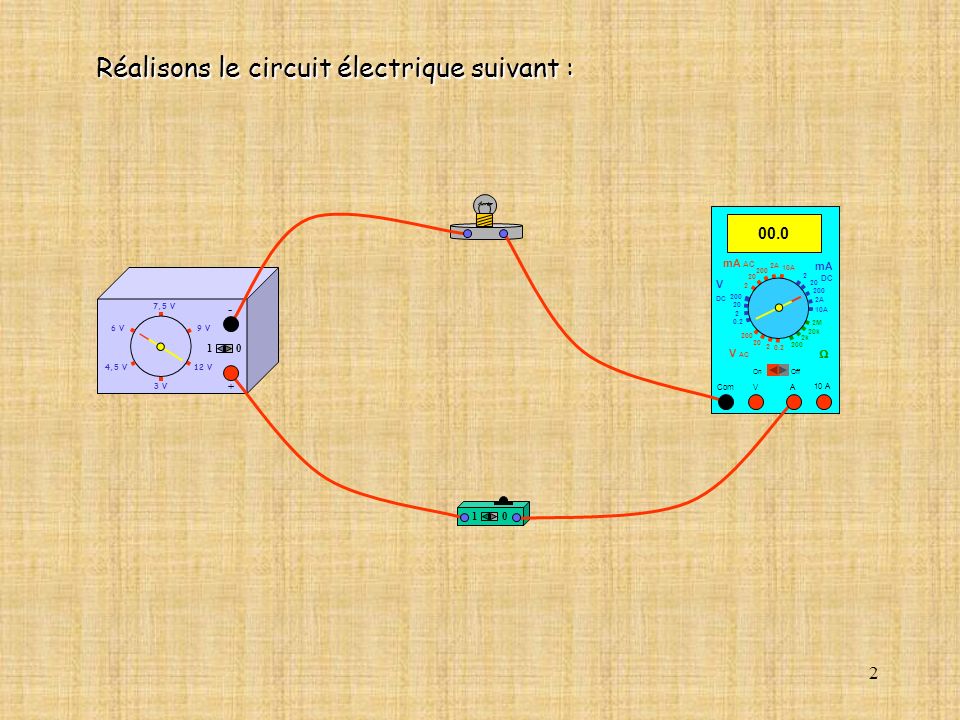 Réalisons le circuit électrique suivant :