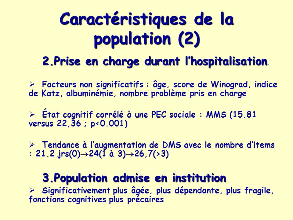 Caractéristiques de la population (2)