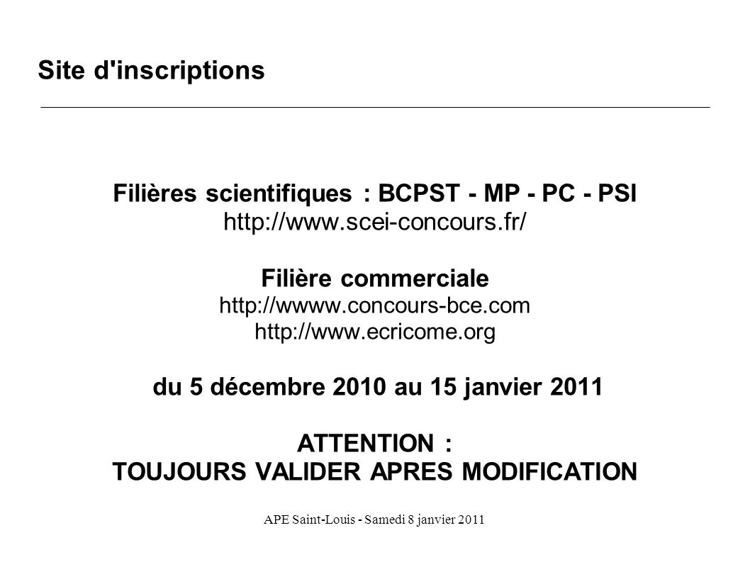 Site d inscriptions Filières scientifiques : BCPST - MP - PC - PSI