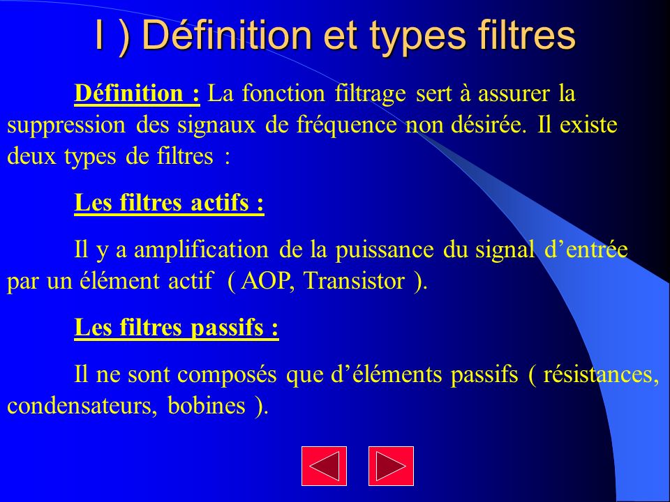 I ) Définition et types filtres