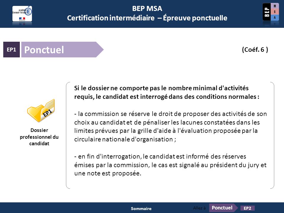 Ponctuel BEP MSA Certification intermédiaire – Épreuve ponctuelle