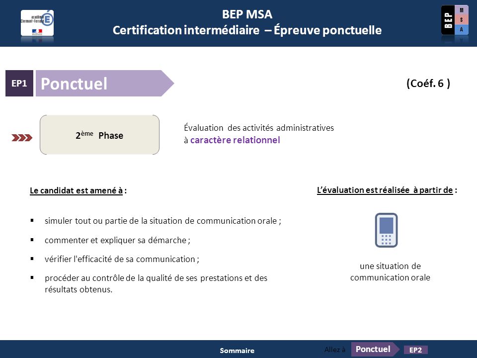 Ponctuel BEP MSA Certification intermédiaire – Épreuve ponctuelle