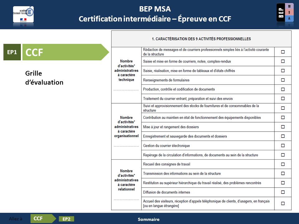Certification en BEP MSA