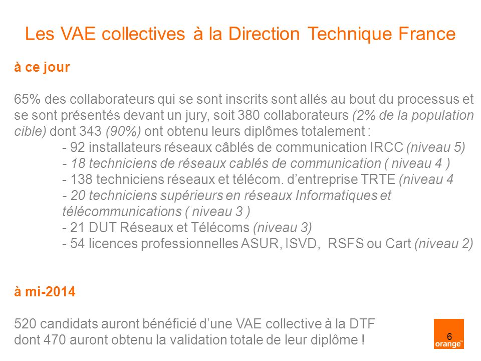 Les VAE collectives à la Direction Technique France