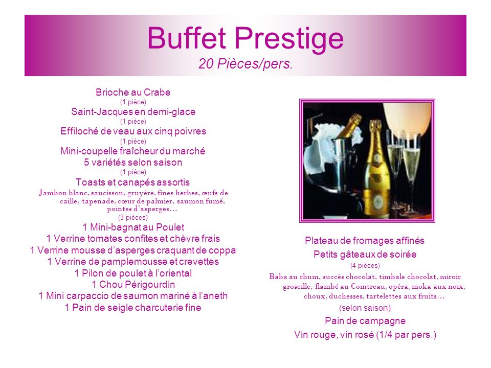 Buffet Prestige 20 Pièces/pers.