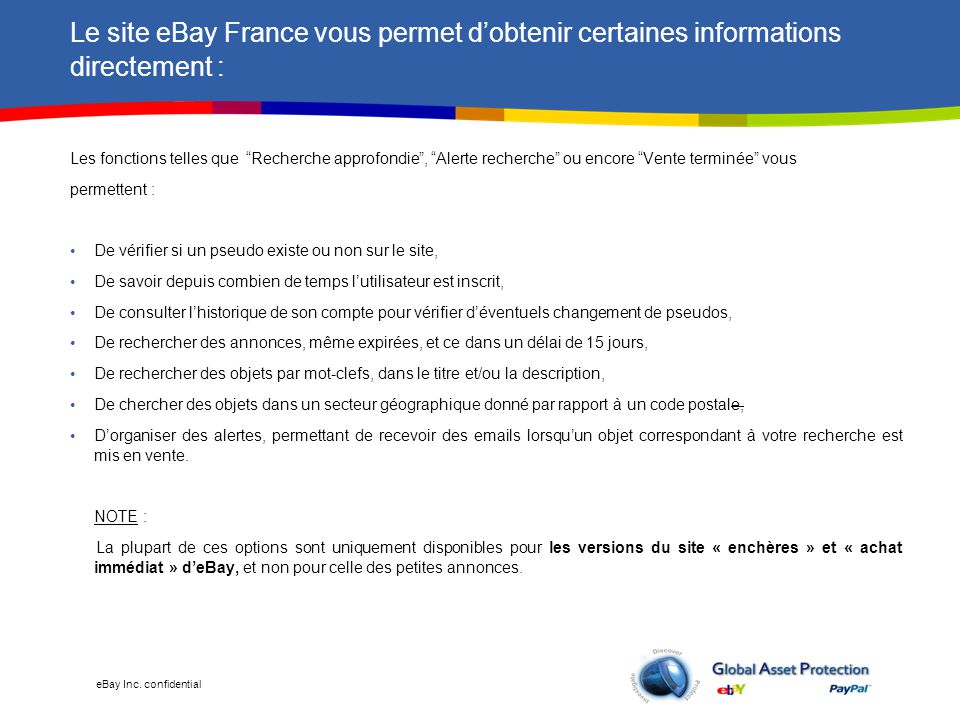 Le site eBay France vous permet d’obtenir certaines informations directement :