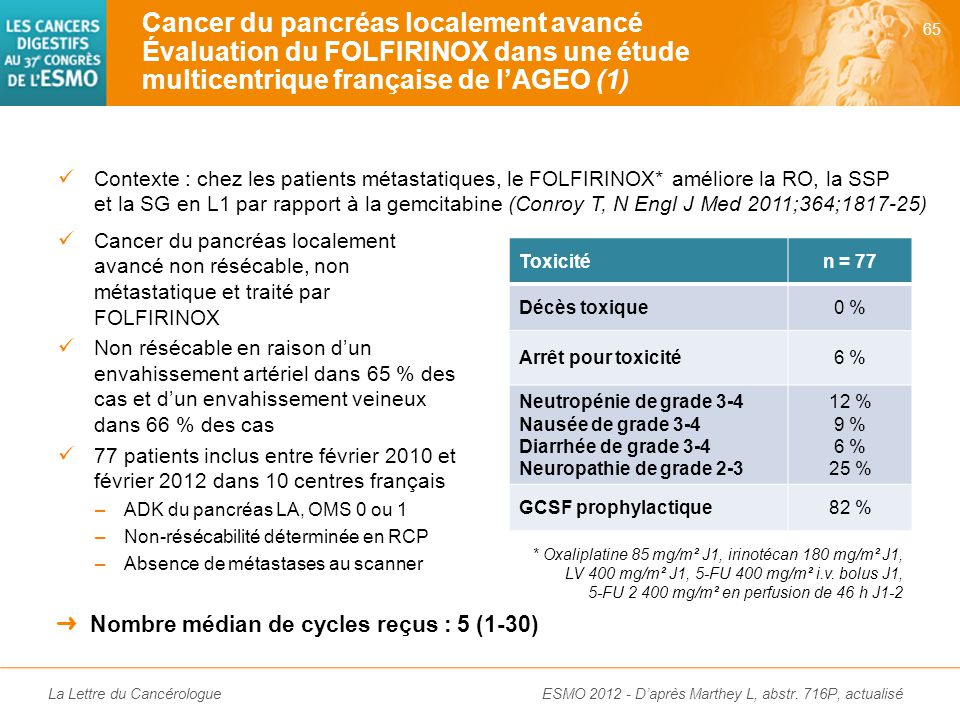 Cancer du pancréas localement avancé Évaluation du FOLFIRINOX dans une étude multicentrique française de l’AGEO (2)