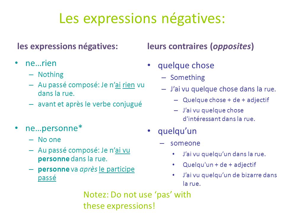 Les expressions négatives: