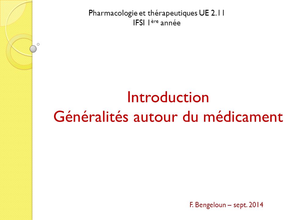 Pharmacologie Infirmier 1ere Année