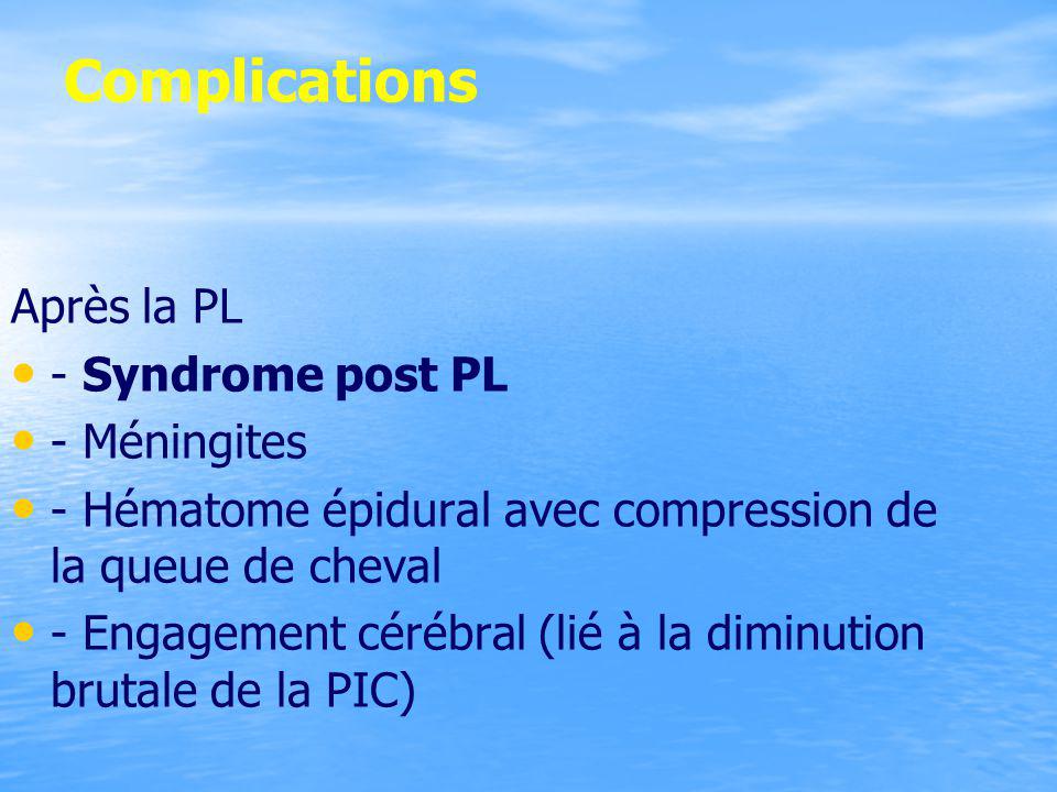 Complications Après la PL - Syndrome post PL - Méningites