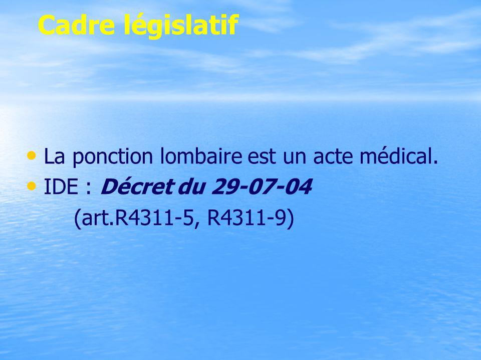 Cadre législatif La ponction lombaire est un acte médical.