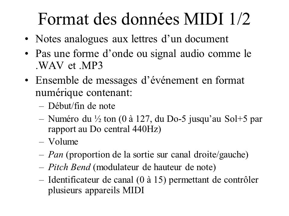 Format des données MIDI 1/2