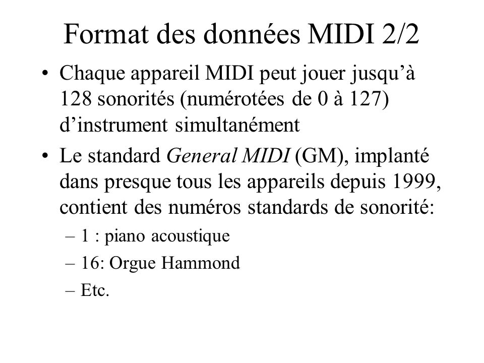 Format des données MIDI 2/2