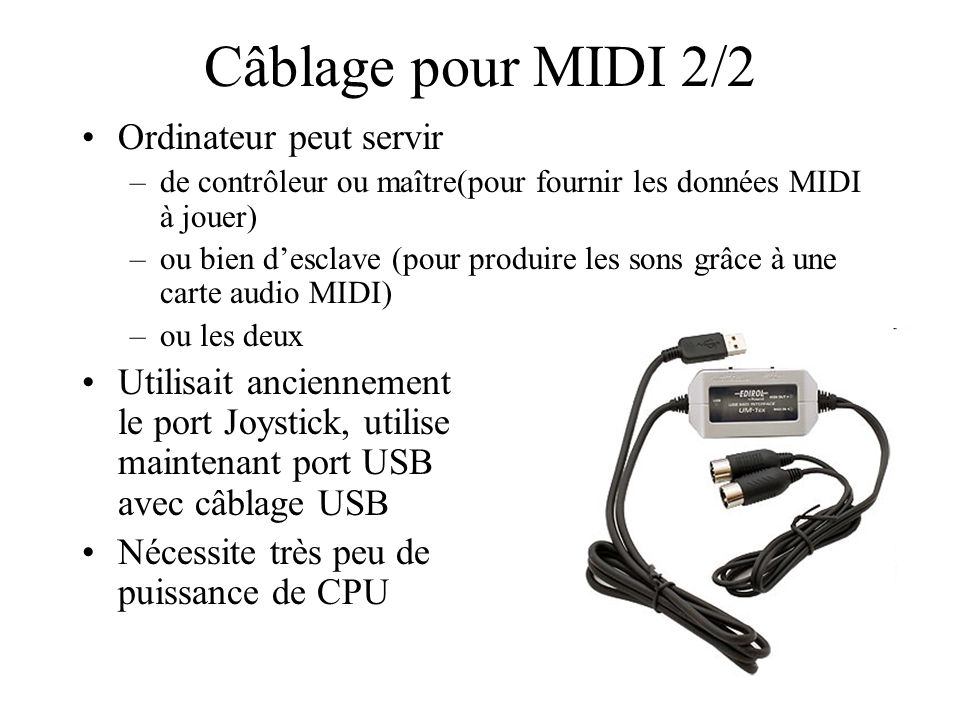 Câblage pour MIDI 2/2 Ordinateur peut servir