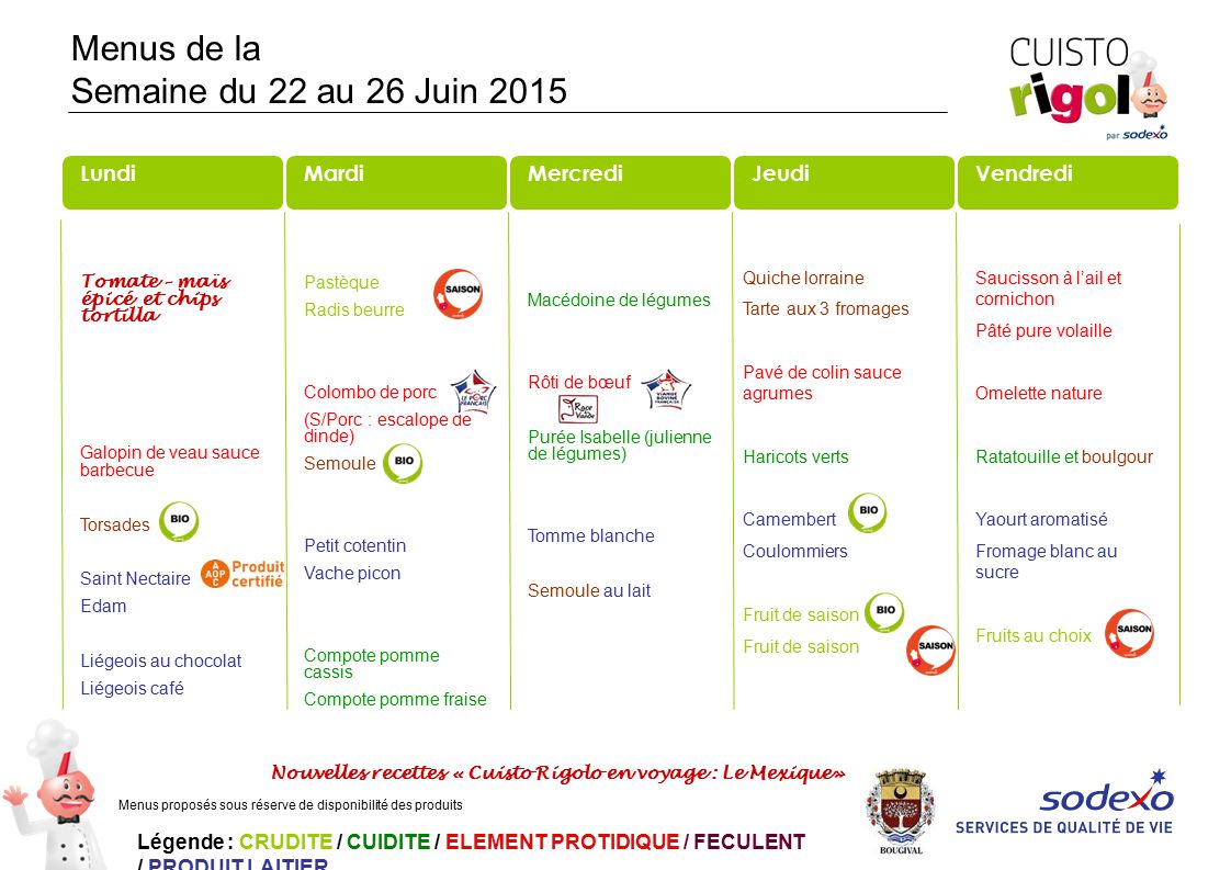 Menus de la Semaine du 22 au 26 Juin 2015 Macédoine de légumes