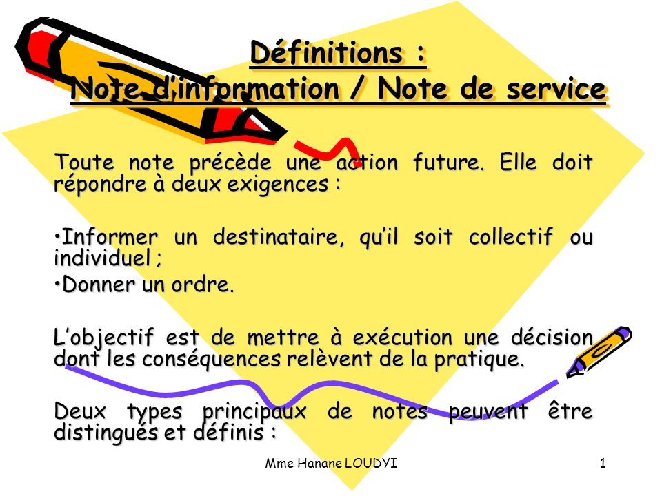 Définitions : Note d’information / Note de service