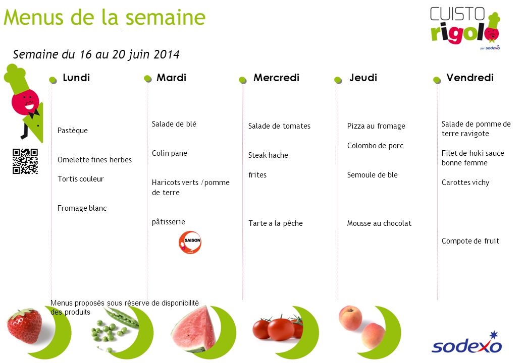 Semaine du 16 au 20 juin 2014 Pastèque Omelette fines herbes
