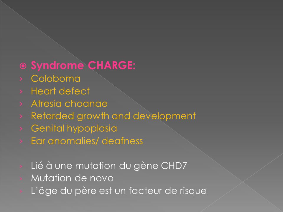 Syndrome CHARGE: Coloboma Heart defect Atresia choanae