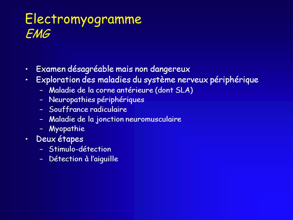 Electromyogramme EMG Examen désagréable mais non dangereux