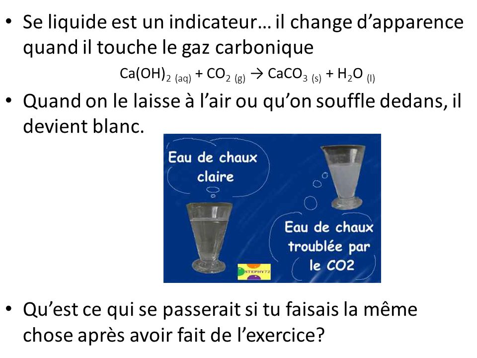 Ca(OH)2 (aq) + CO2 (g) → CaCO3 (s) + H2O (l)