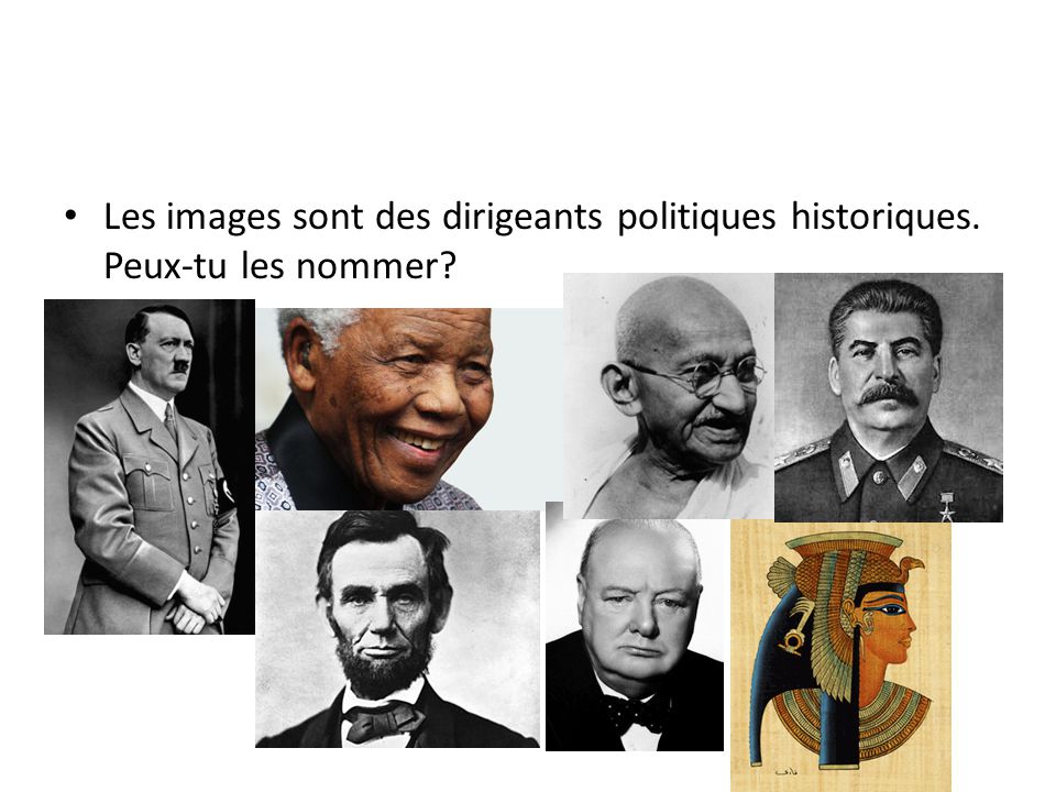 Les images sont des dirigeants politiques historiques