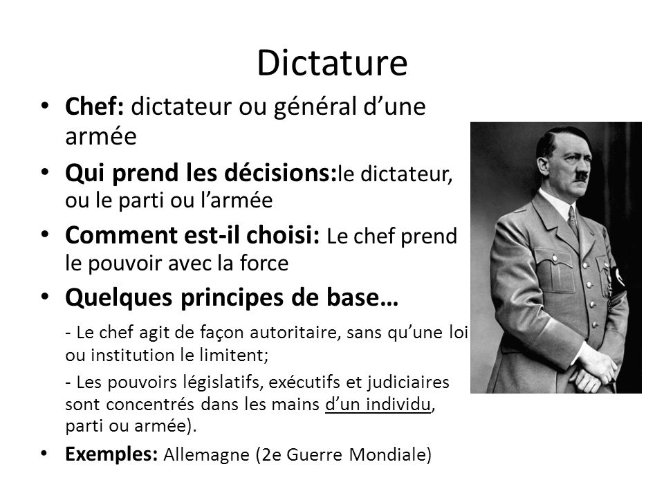 Dictature Chef: dictateur ou général d’une armée