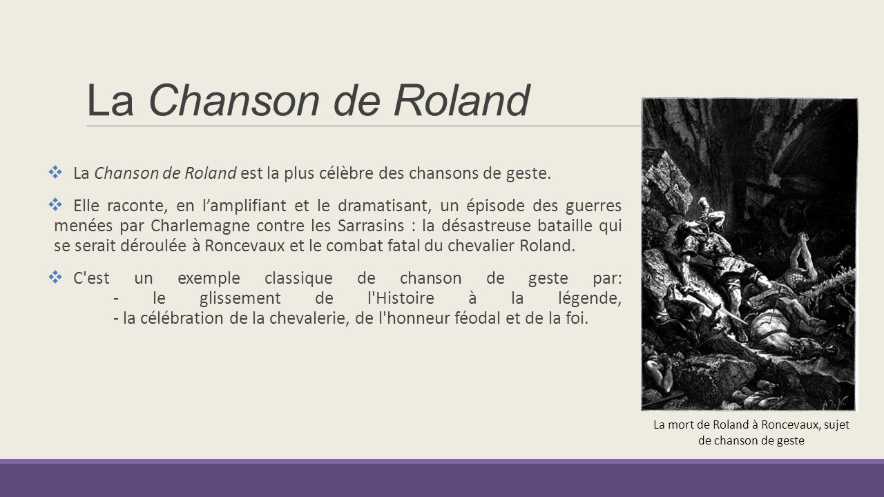 La mort de Roland à Roncevaux, sujet de chanson de geste