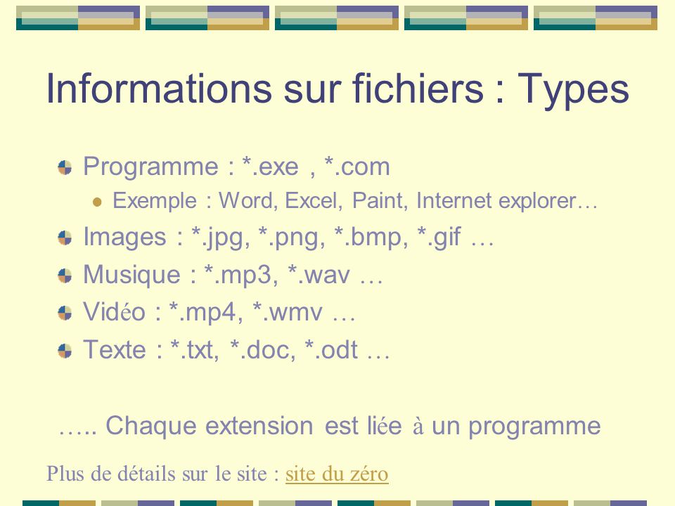 Informations sur fichiers : Types
