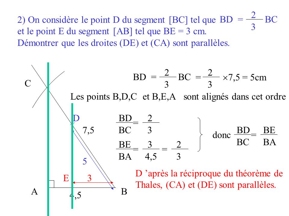 2) On considère le point D du segment [BC] tel que